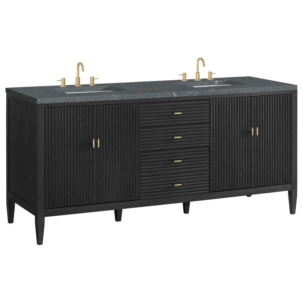James Martin Vanities Myrrin 72" Double Bathroom Vanity in Carbon Oak with 3 cm Eternal Jasmine Pearl Silestone Top, Rectangular Sinks and FreePower Wireless Charger, , large