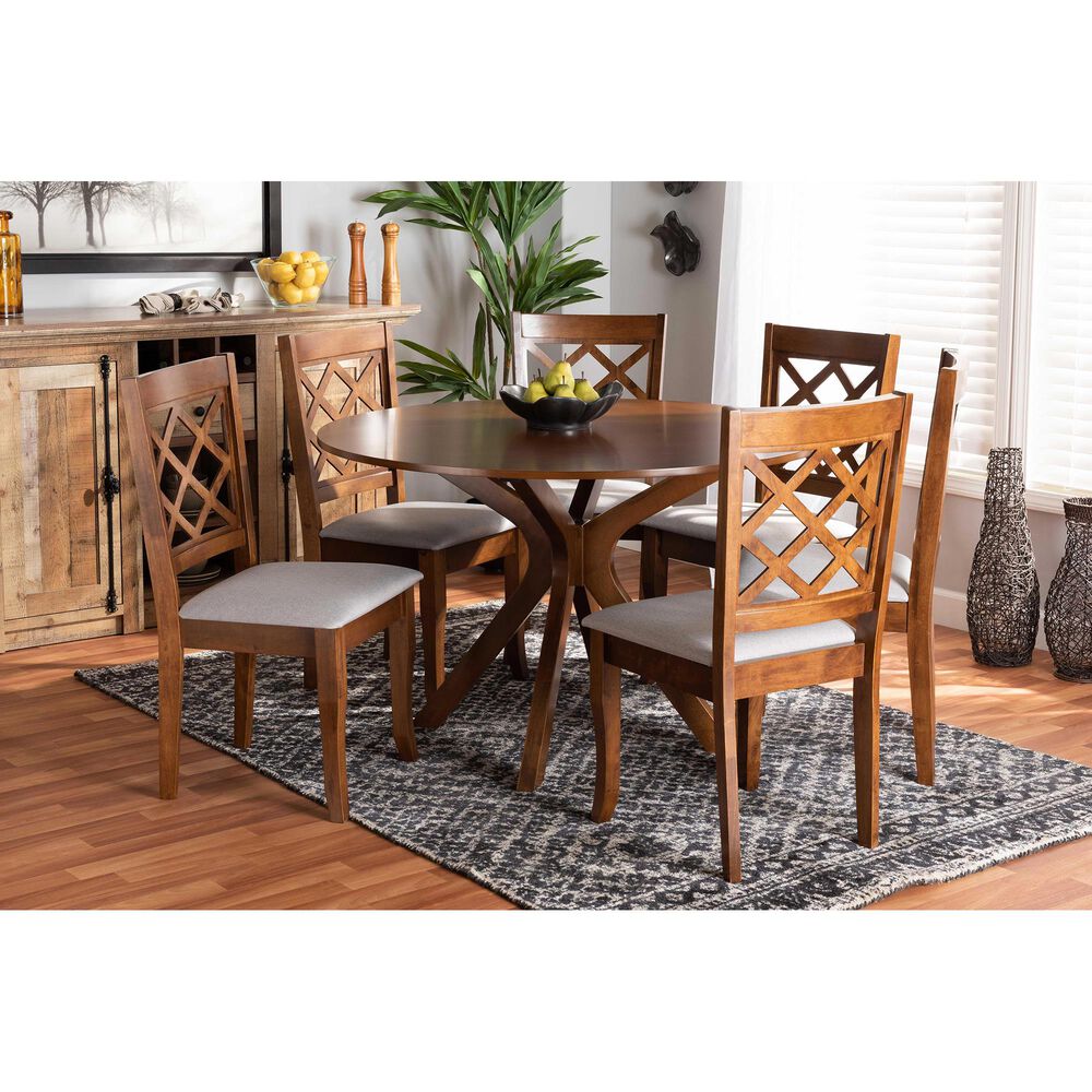 Baxton Studio Jana 7-Piece Dining Set in Grey/Walnut Brown, , large