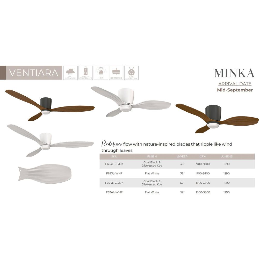 Minka-Aire Ventiara 52" LED Flush Mount Indoor/Outdoor Ceiling Fan in Flat White, , large