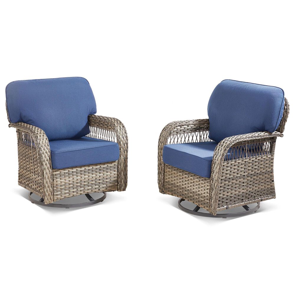 Hearth and Haven Outdoor Swivel Glider Chair with Blue Cushion in Gray (Set of 2), , large