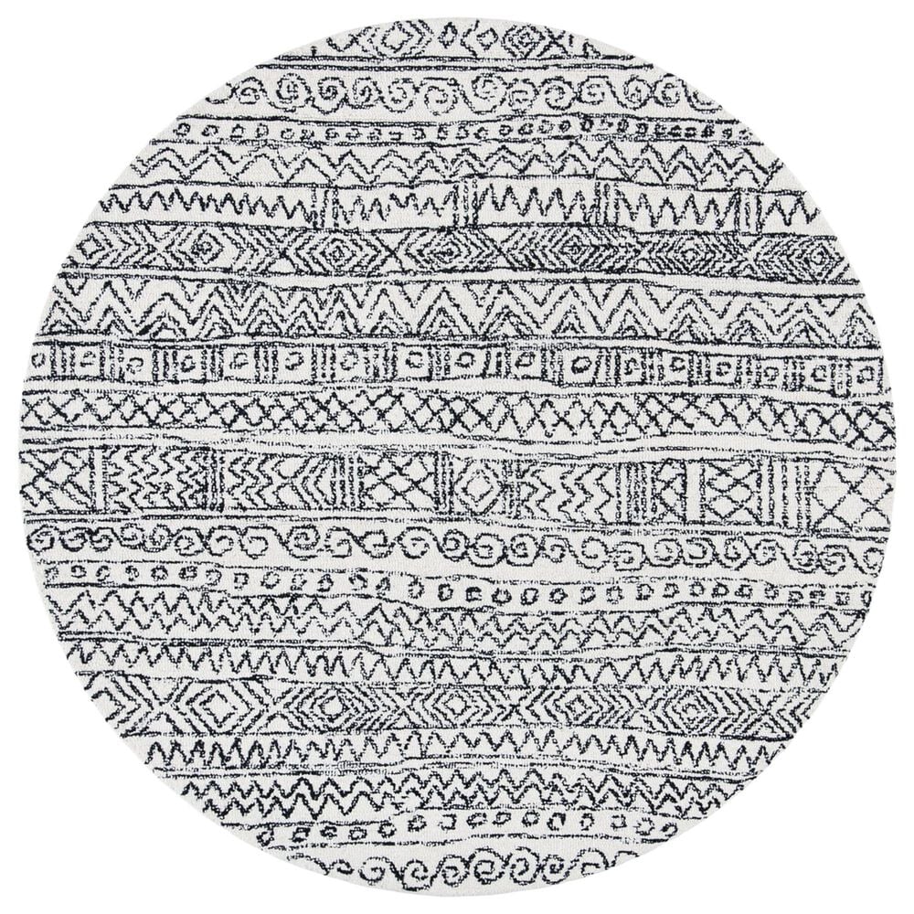 Safavieh Micro-Loop MLP228A 5" Round Ivory and Black Area Rug, , large