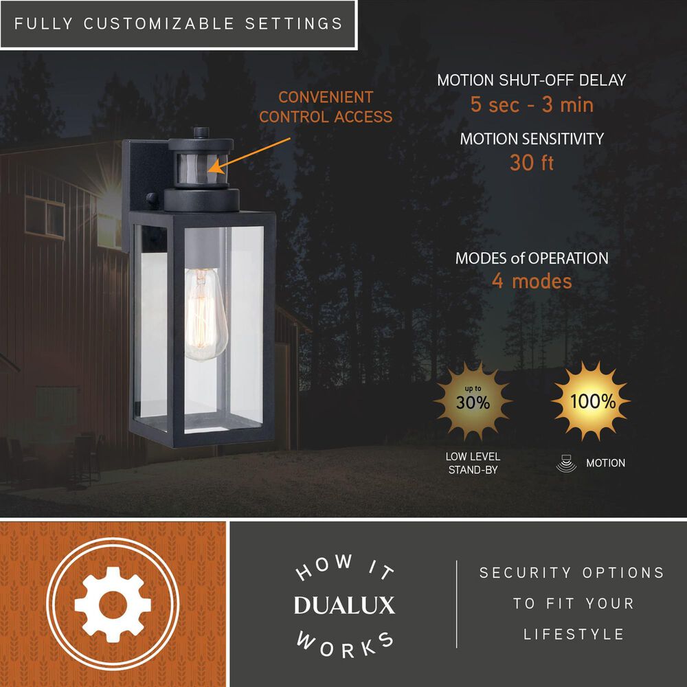 Vaxcel Lombard 4.75" 1-Light Outdoor Motion Sensor Wall Lantern in Textured Black, , large