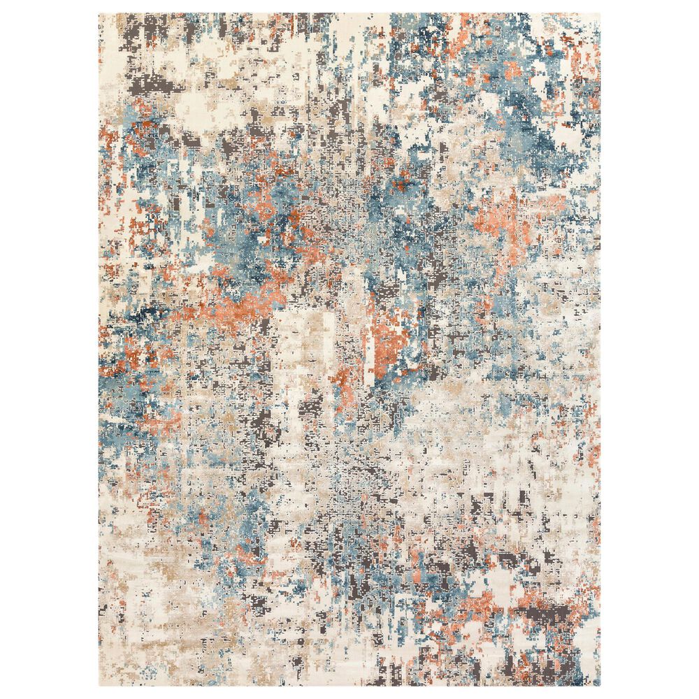 Surya Pune Deep Teal, Sky Blue, Light Beige, Tan, Dark Brown and Burnt Orange 2&#39; x 2&#39;11&quot; Area Rug, , large