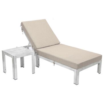 Leisuremod Chelsea 2-Piece Patio Chaise Lounge Chair Set with Beige Cushion in Weathered Grey, , large