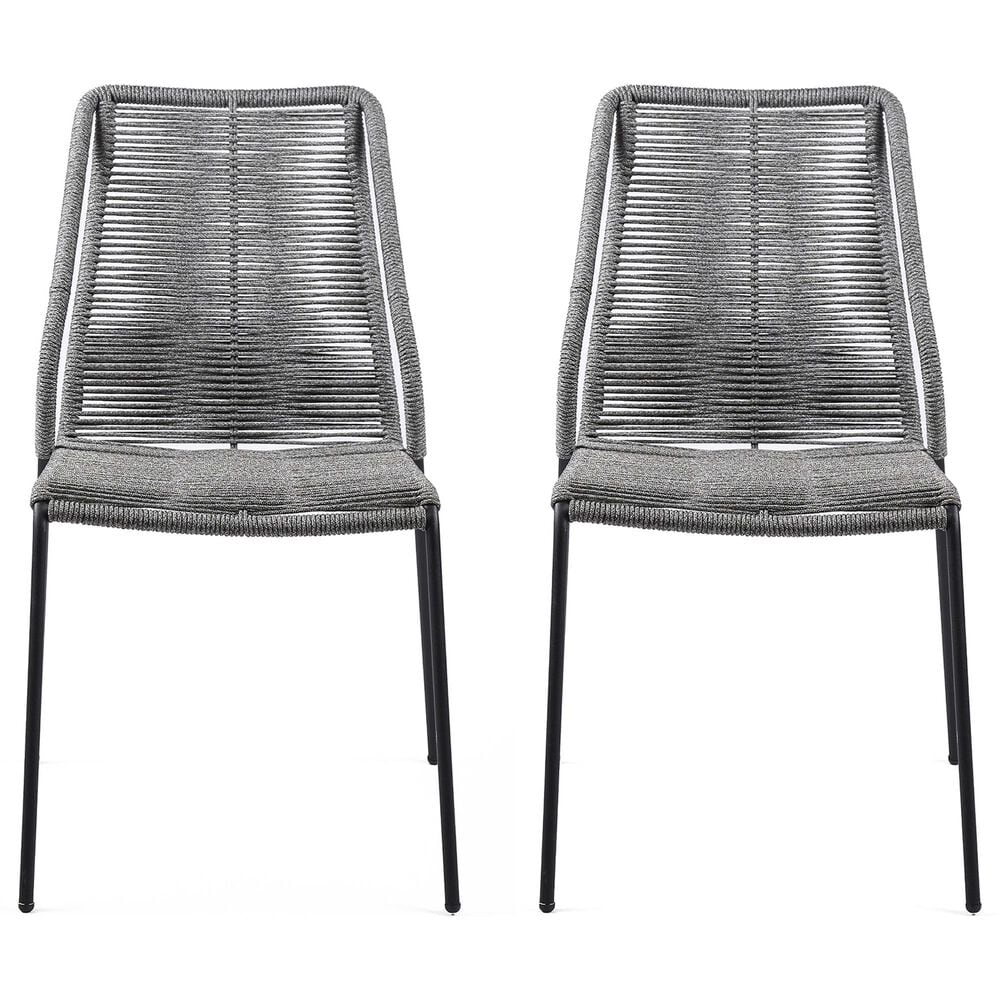 Blue River Clip Outdoor Dining Chair with Gray Rope in Black (Set of 2), , large