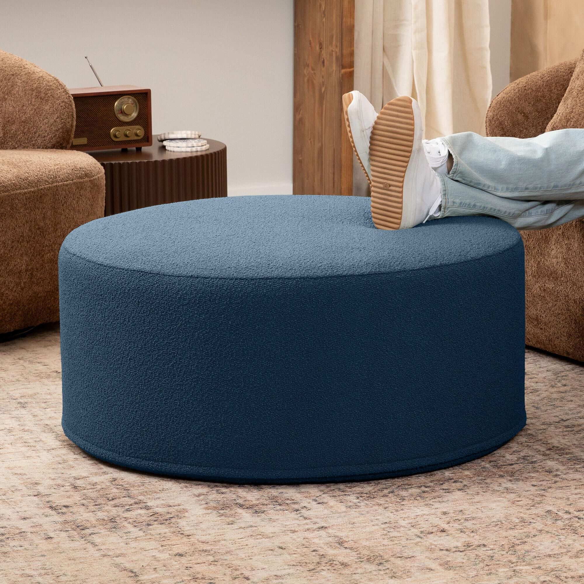 Jaxx Candler Boucle Fabric Ottoman in Navy