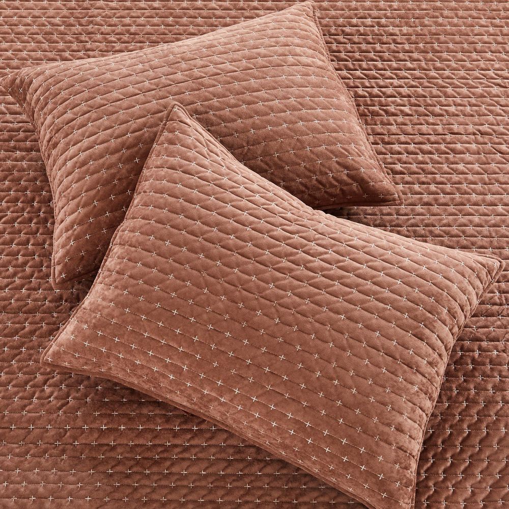 Levtex Velvet Stitch 3-Piece Full/Queen Quilt Set in Rust, , large