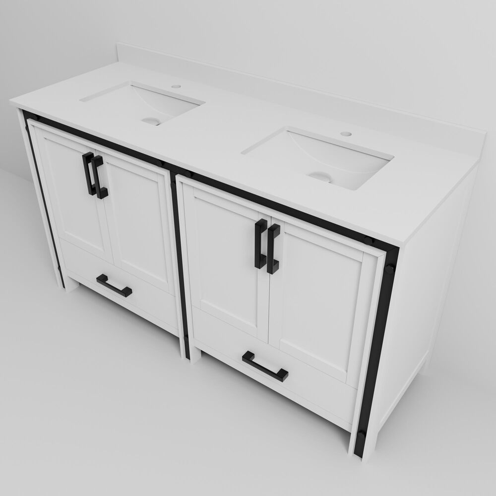 Lexora Home Ziva 60&quot; Double Bathroom Vanity in White with 2 cm White Quartz Top and Rectangular Sinks, , large