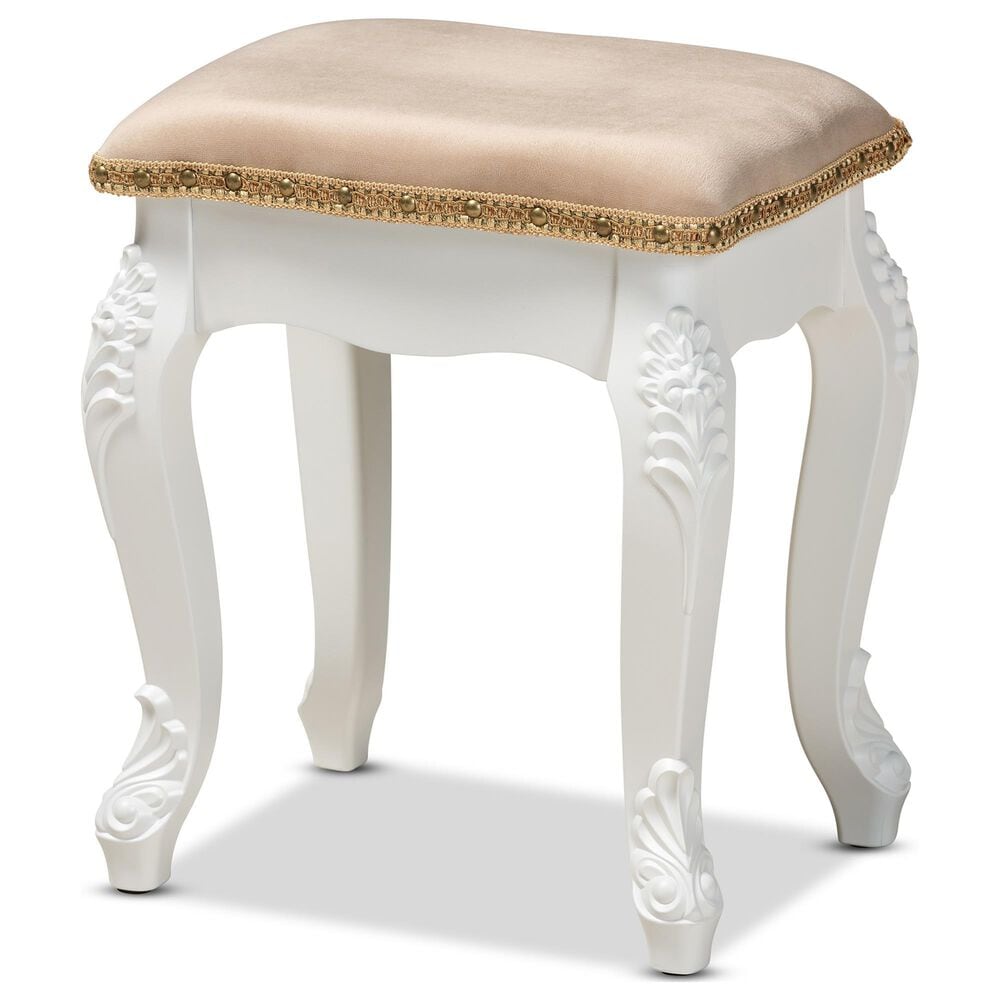 Baxton Studio Isabella Ottoman Stool in Beige and White, , large
