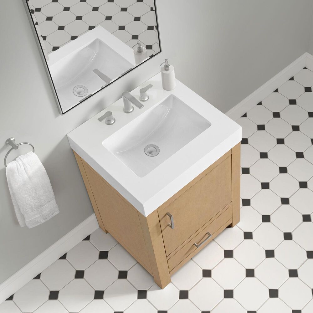 37B Alanya 24" Single Bathroom Vanity in Warm Oak with White Composite Stone Top, , large