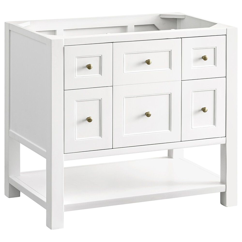 James Martin Vanities Breckenridge 36&quot; Single Bathroom Vanity in Bright White with 3 cm Parisien Bleu Quartz Top and Rectangular Sink, , large