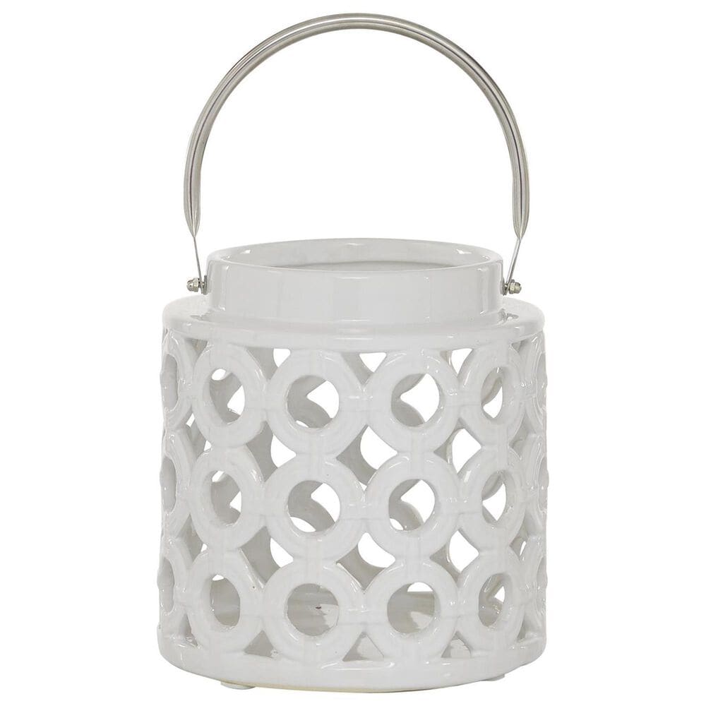 Maple and Jade 8" Circles Decorative Indoor/Outdoor Decorative Candle Lantern in Polished White and Silver, , large