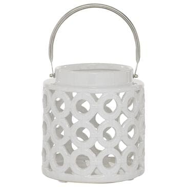 Maple and Jade 8" Circles Decorative Indoor/Outdoor Decorative Candle Lantern in Polished White and Silver, , large