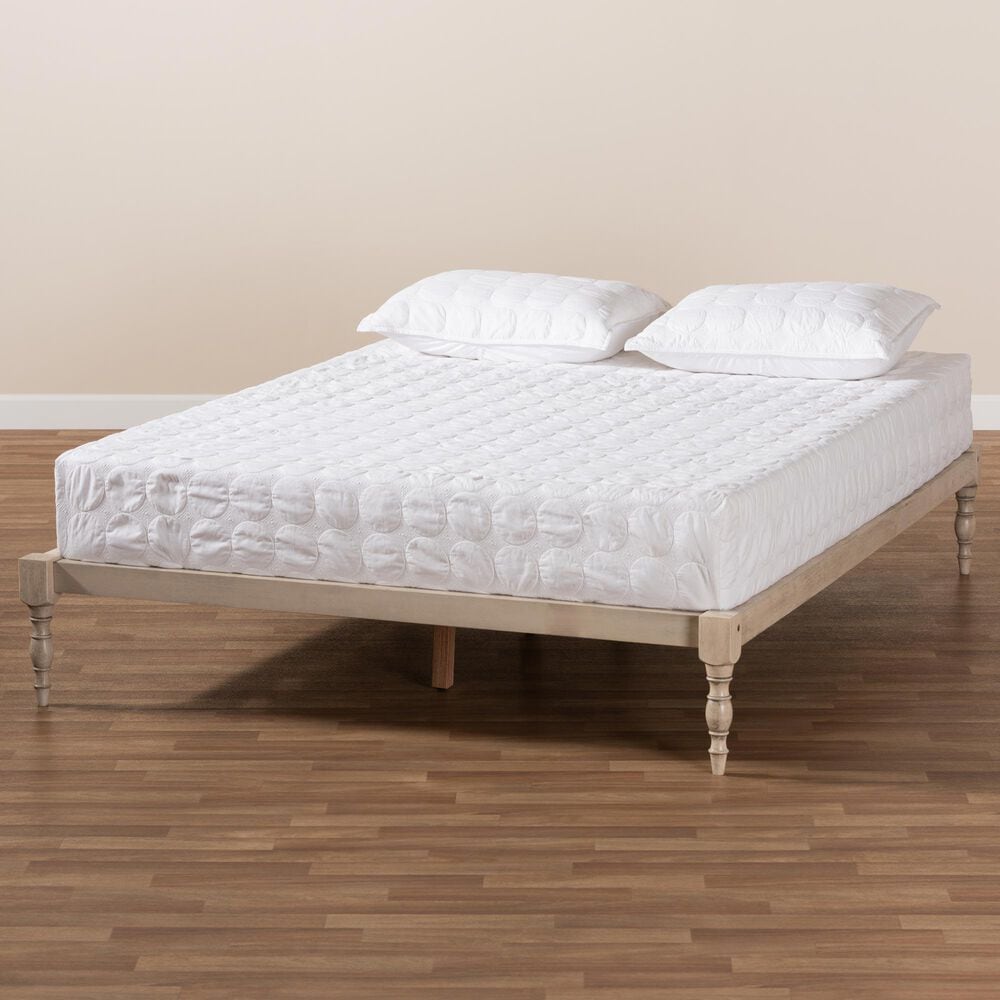 Baxton Studio Iseline King Platform Bed Frame in Antique White, , large