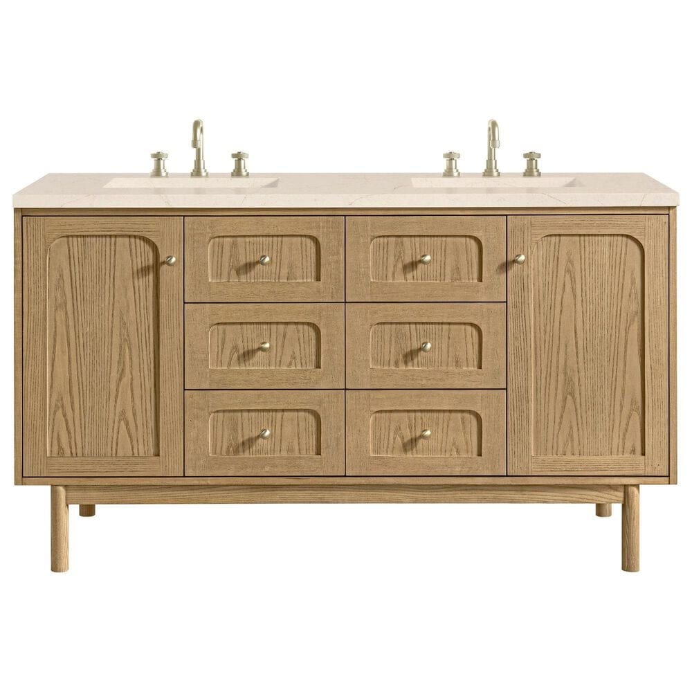 James Martin Vanities Laurent 60" Double Bathroom Vanity in Light Natural Oak with 3 cm Eternal Marfil Quartz Top and Rectangular Sinks, , large