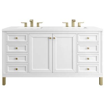 James Martin Vanities Chicago 60" Double Bathroom Vanity in Glossy White with 3 cm White Zeus Quartz Top and Rectangular Sinks, , large