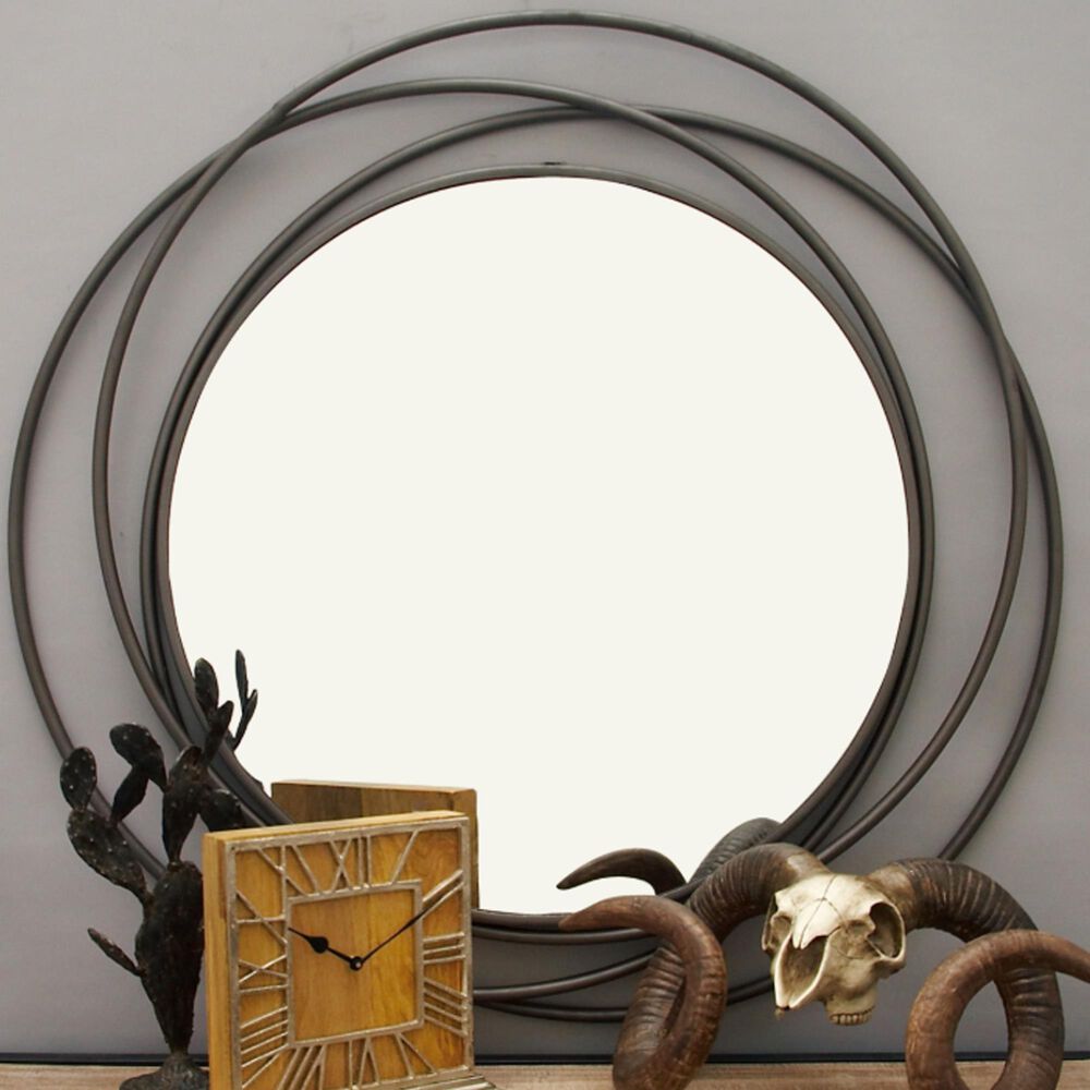 Maple and Jade Metal Round Wall Mirror, , large