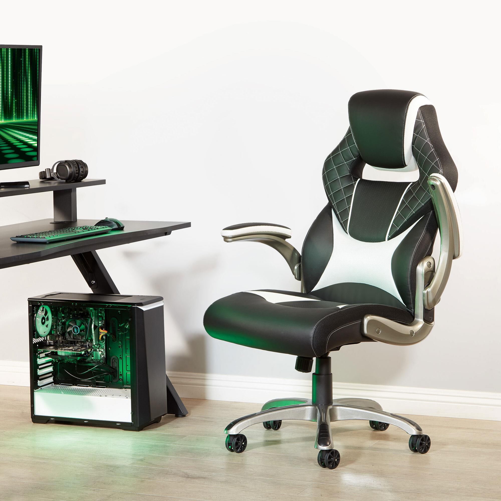 Gaming chair best sale green and white