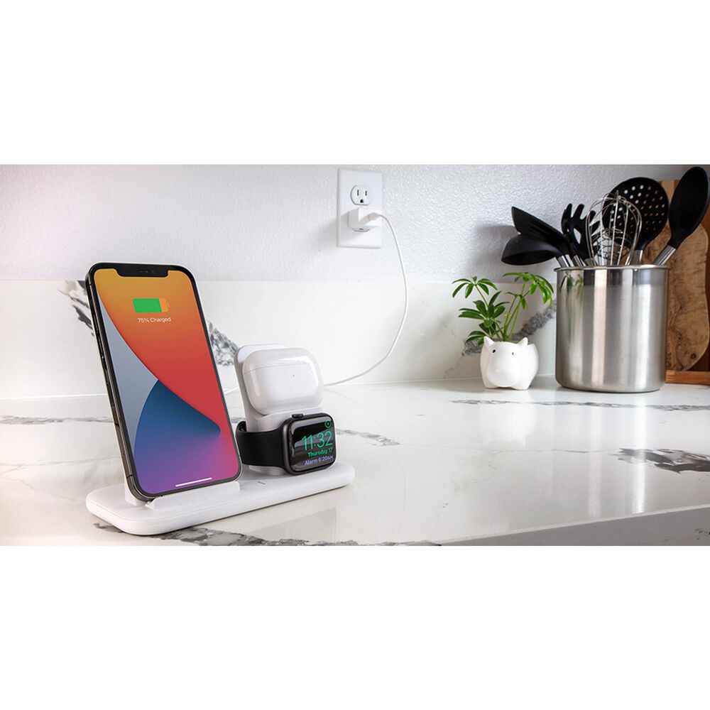 Scosche Base3 3-In-1 Wireless Charging Dock in White, , large