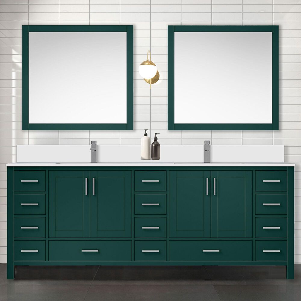 Lexora Home Jacques 84&quot; Double Bathroom Vanity in Green with 2 cm White Cultured Marble Top and Rectangular Sinks, , large