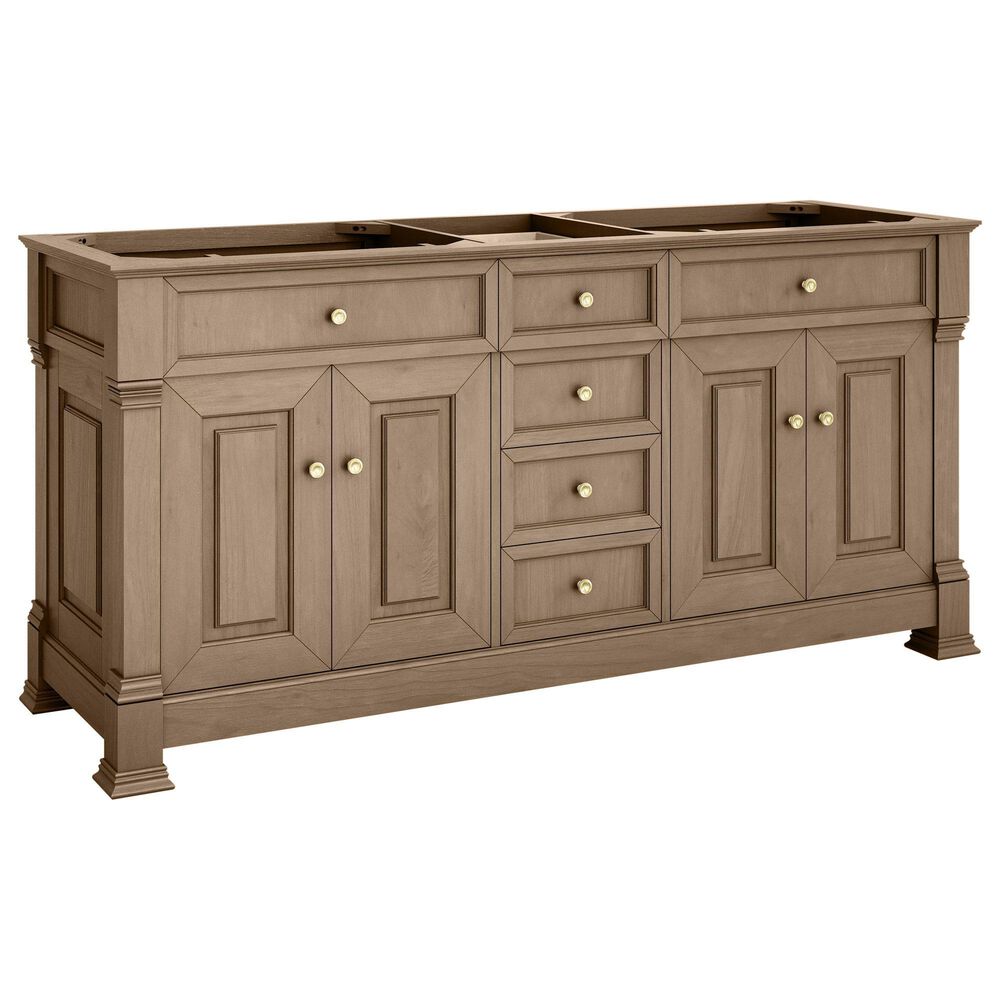 James Martin Vanities Brookfield 72&quot; Double Bathroom Vanity in Pecan with 3cm Eternal Jasmine Pearl Quartz Top and Rectangular Sinks, , large