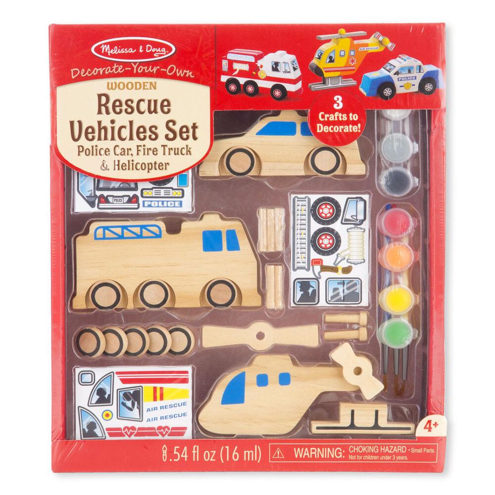 Melissa & Doug Decorate - Your - Own Rescue Vehicles Set, , large