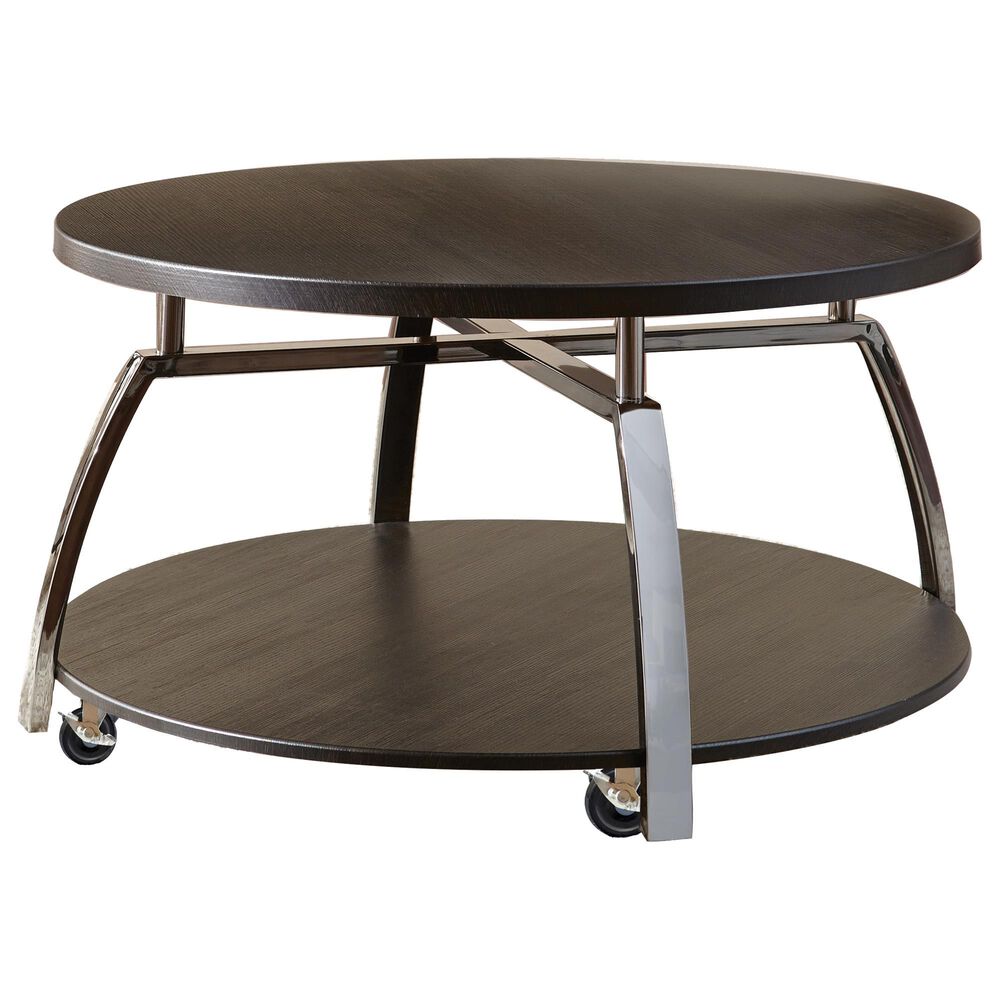 Steve Silver Furniture Coham Round Cocktail Table with Casters in Black Nickel and Espresso Brown, , large