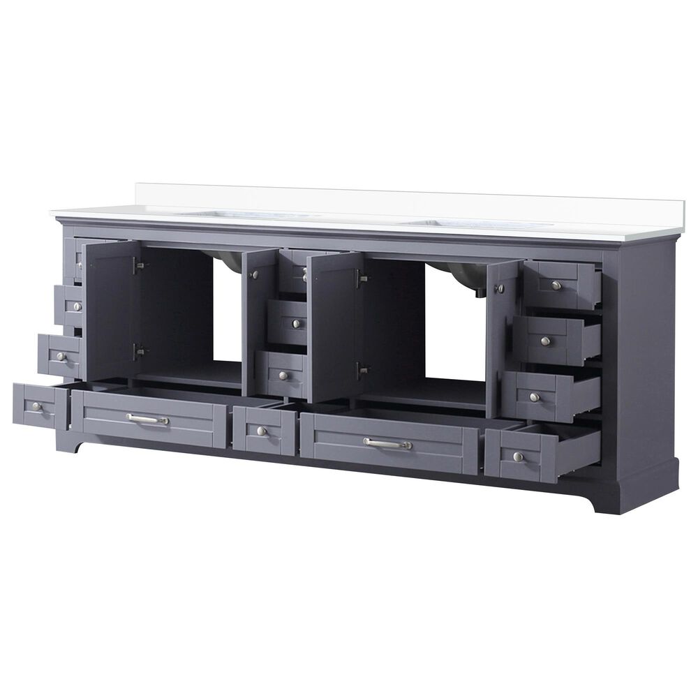 Lexora Home Dukes 84&quot; Double Bathroom Vanity in Dark Grey with 2 cm White Cultured Marble Top and Rectangular Sinks, , large