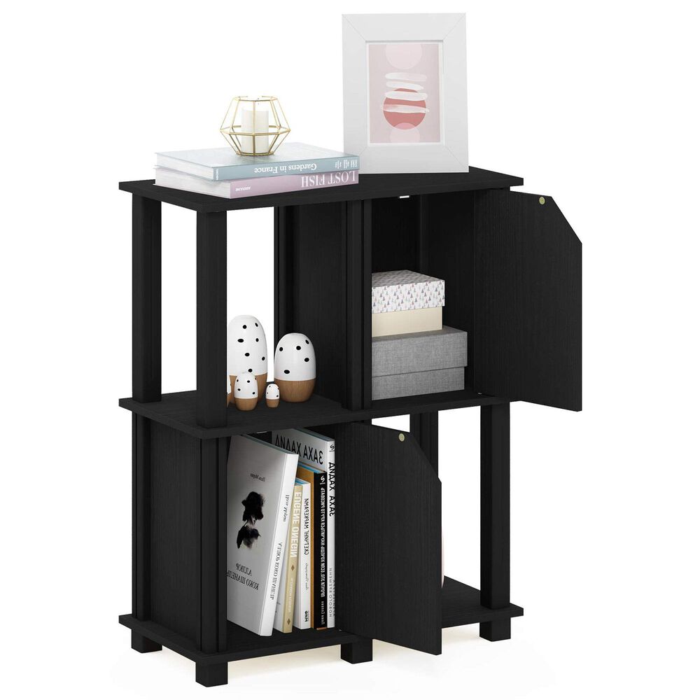 HOMLUX 3-Tier Storage Bookcase with Two Doors in Black Oak and Black, , large