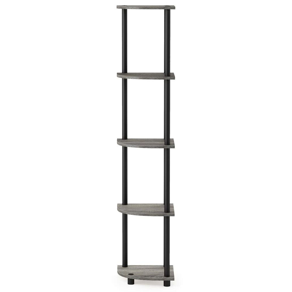HOMLUX 5-Tier Modern Tall Corner Open Bookshelf in French Oak Grey and Black, , large