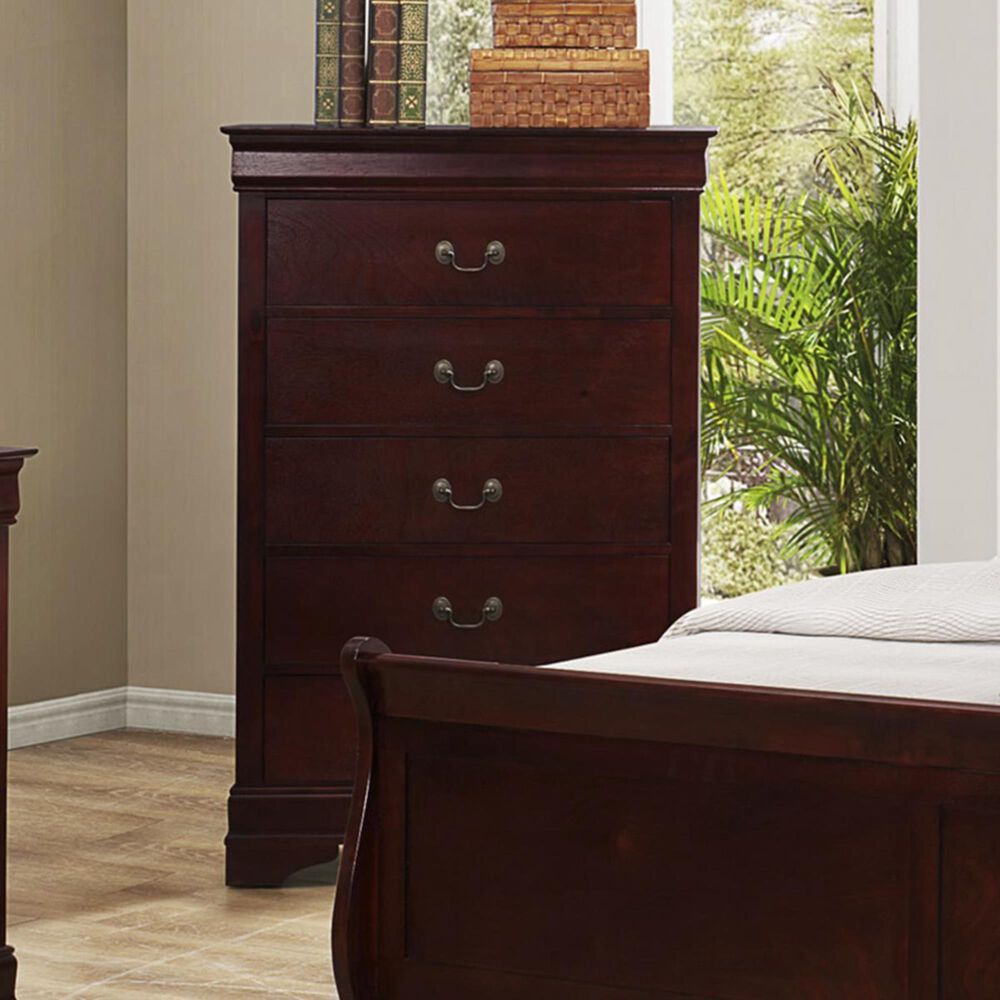 Crown Mark Louis Philip 5 Drawer Chest in Cherry, , large