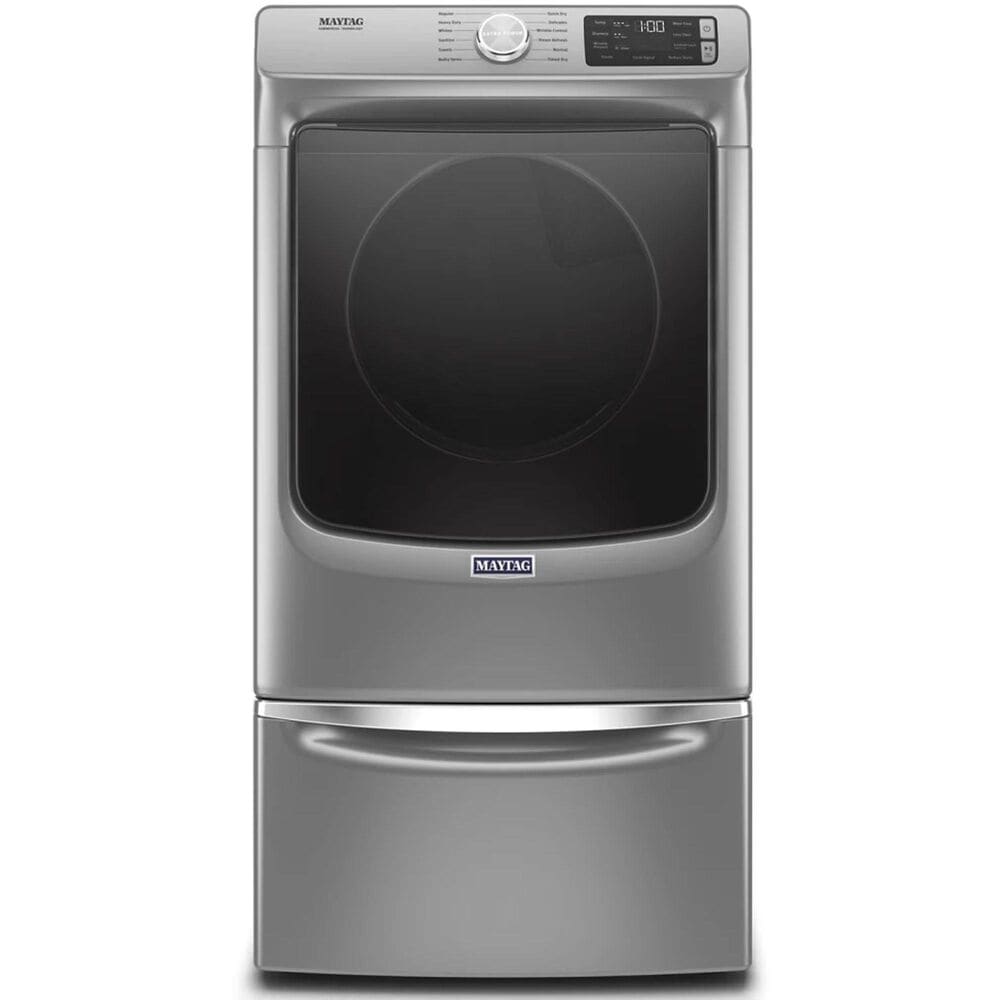 Maytag 7.3 Cu. Ft. Electric Dryer with 12 Dry Cycles and 15.5" Laundry Pedestal with Chrome Handle and Storage Drawer in Metallic Slate, , large