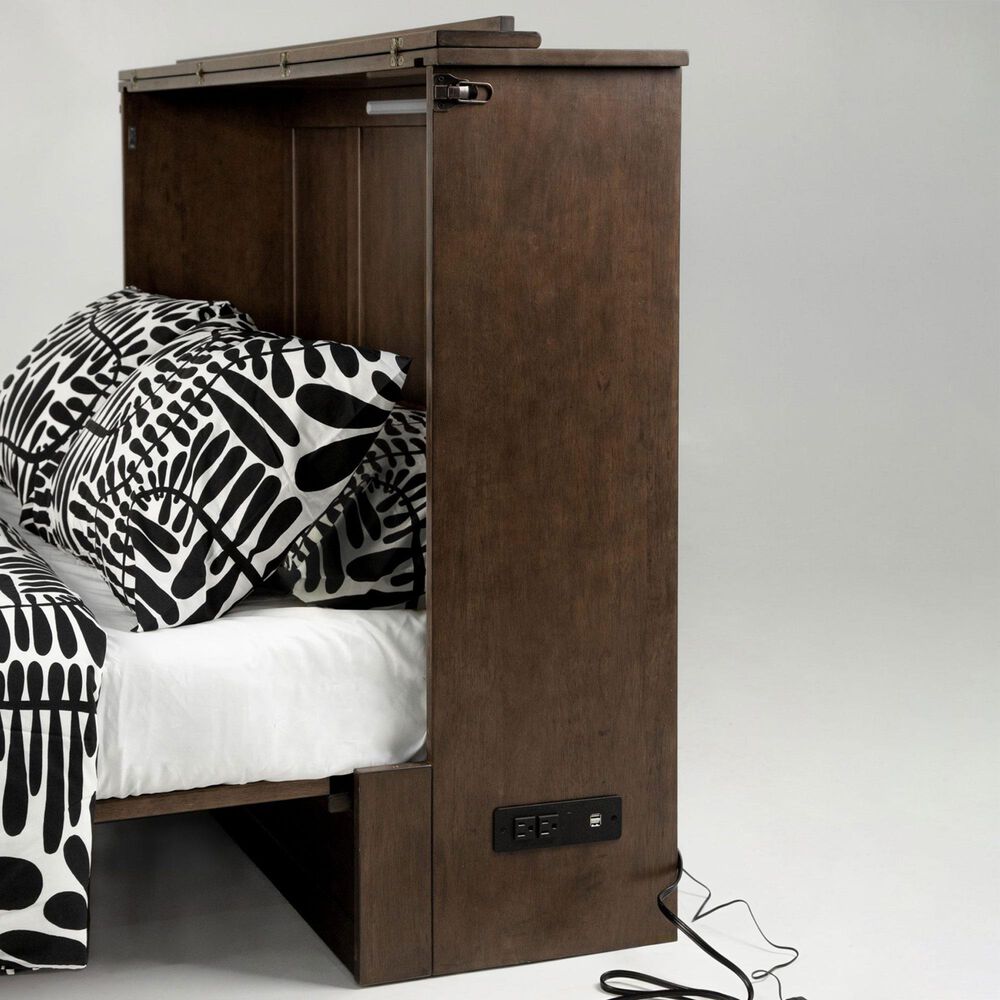 New Day Furniture Express Queen Murphy Cabinet Bed with Mattress in Normandy Brown, , large