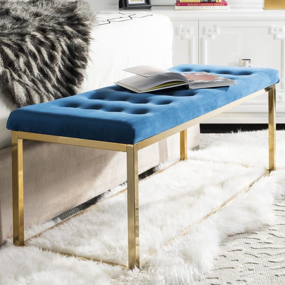 Safavieh Reynolds Velvet Bench in Navy/Brass, , large