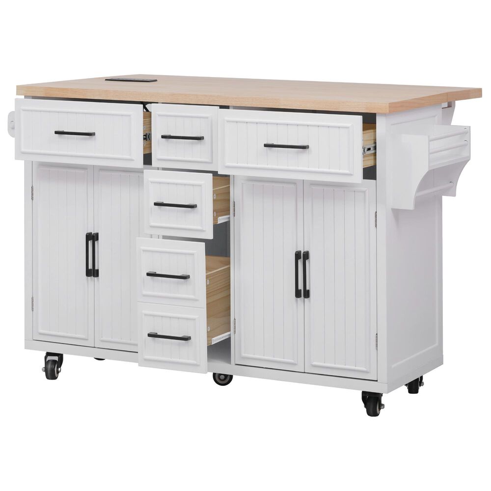 HOMLUX 56.5'' Kitchen Island with Drop Leaf in White and Natural, , large
