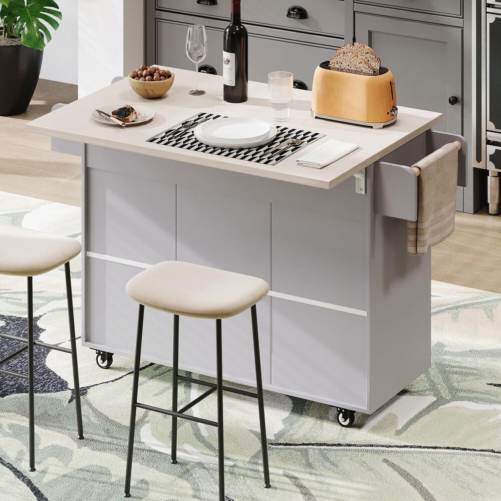 HOMLUX 51" Kitchen Island with Trash Can Storage Cabinet in Grey, , large