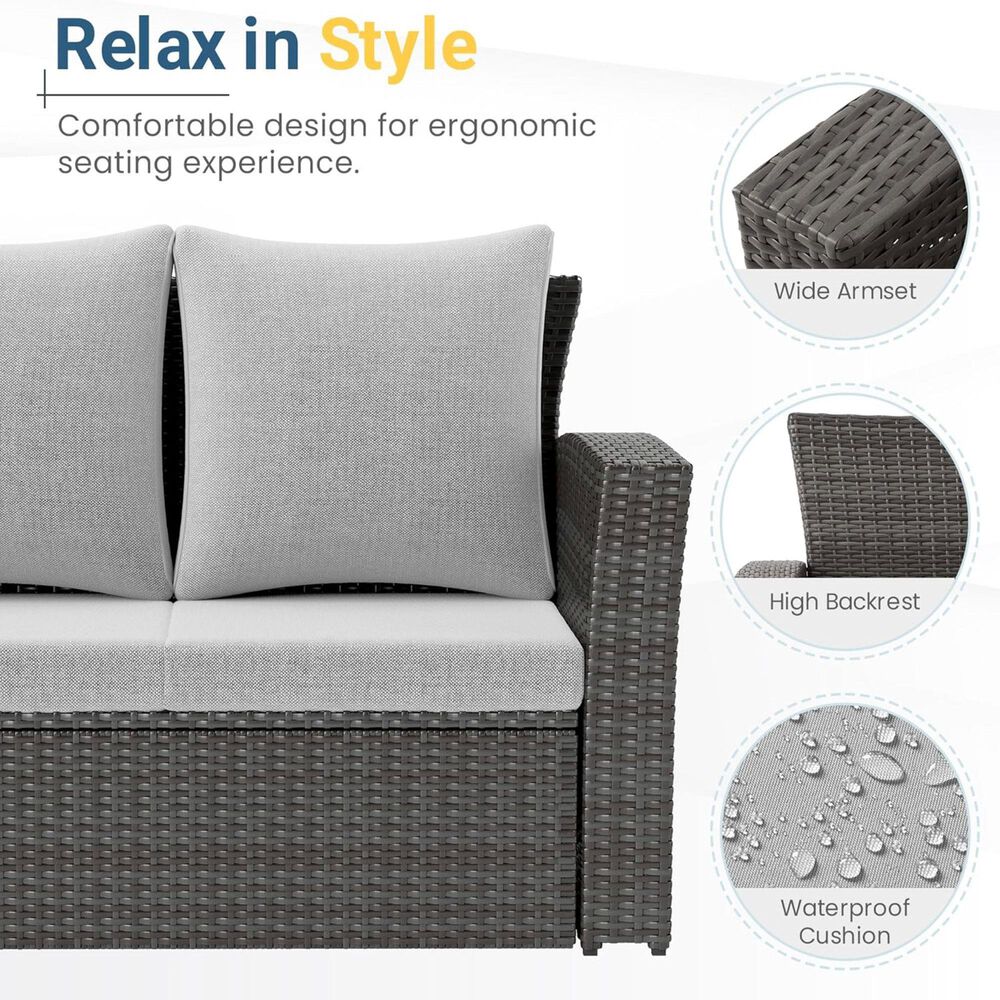 Hearth and Haven Outdoor Sofa with Black Wicker Frame in Gray, , large