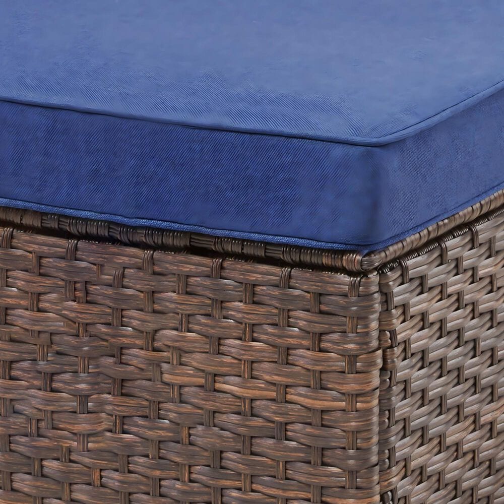 Sunwell Garden 13.7" Ottoman with Navy Cushion in Brown (Set of 2), , large