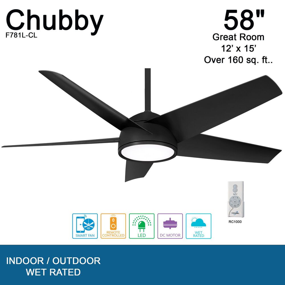 Minka-Aire Chubby 58" Smart Indoor/Outdoor Ceiling Fan in Coal, , large