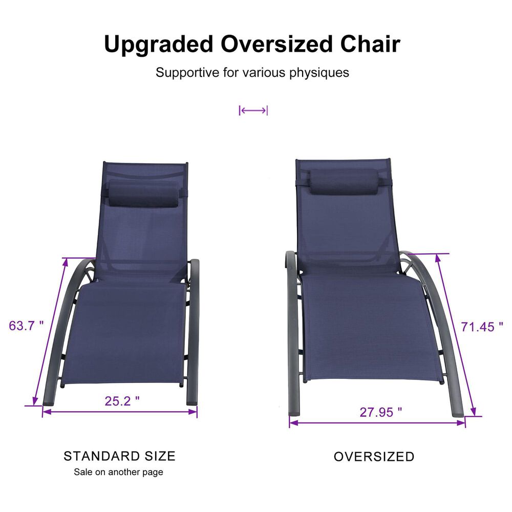 HOMLUX 3-Piece Oversized Patio Chaise Lounge Set in Navy Blue, , large
