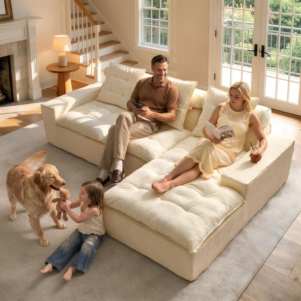 HOMLUX 2-Piece Right Facing Sectional with Chaise in Beige, , large