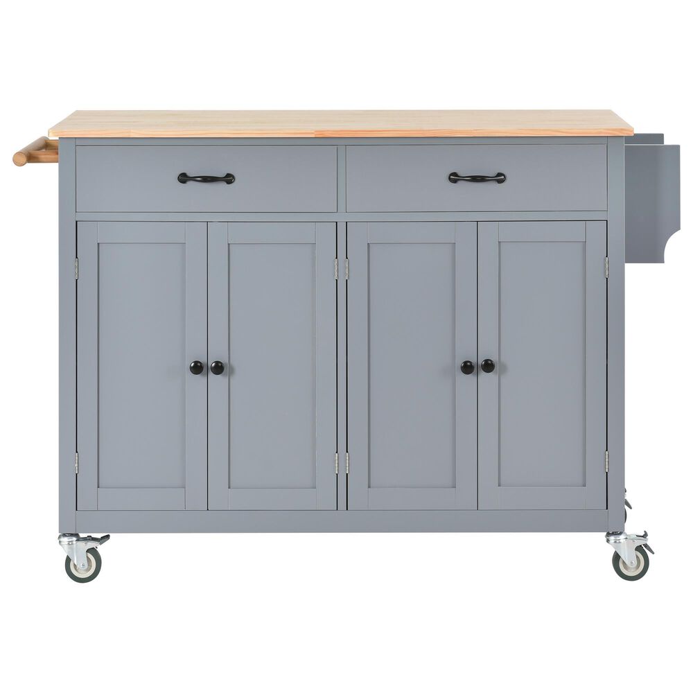 HOMLUX 54" Kitchen Island with Solid Wood Top and Locking Wheels in Grey Blue, , large
