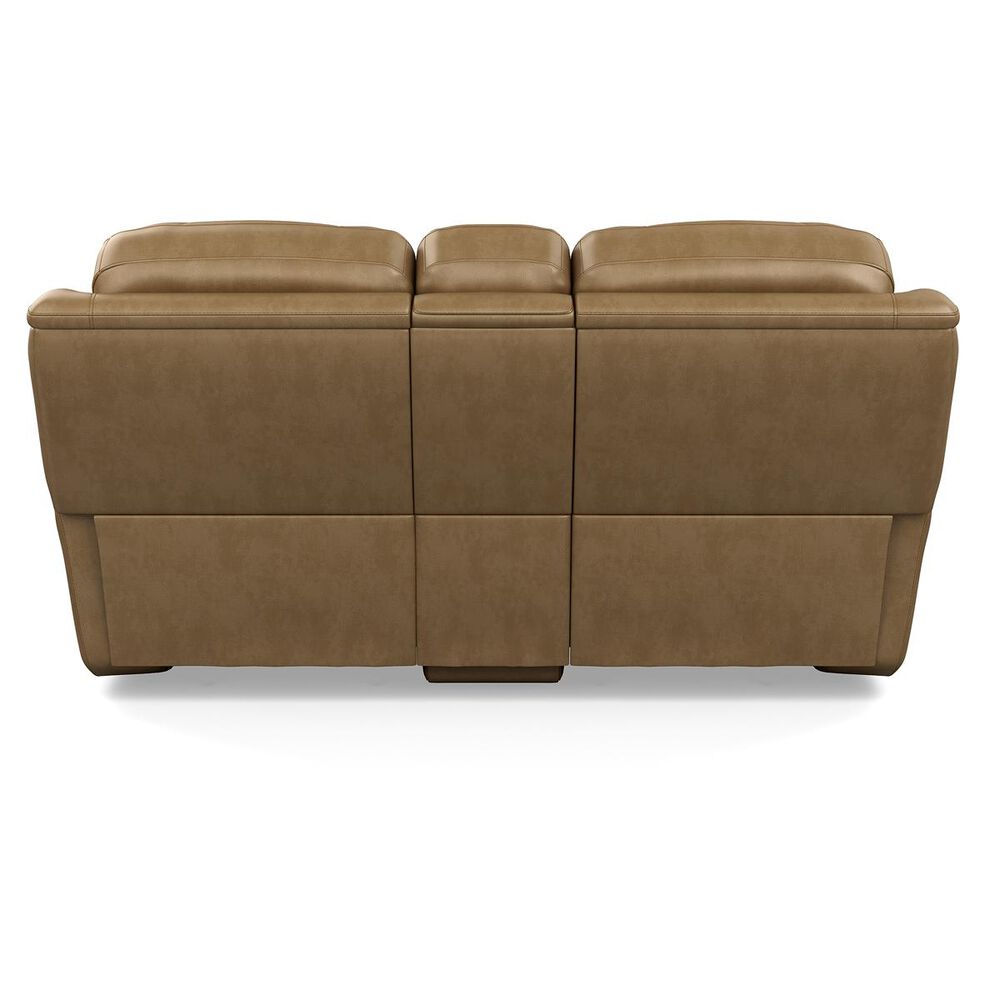 Flexsteel Cade Leather Power Reclining Console Loveseat with Headrest in Sand, , large