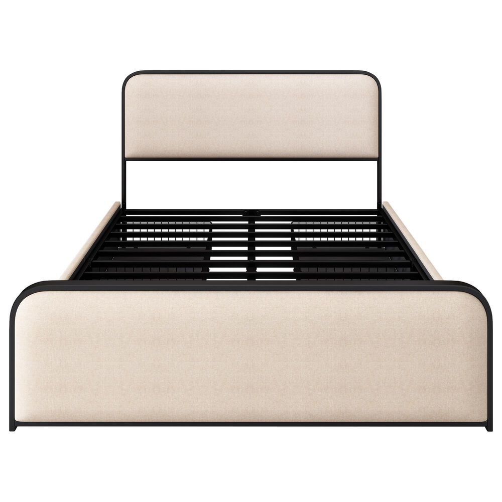 Hearth and Haven King Storage Bed Platform with Upholstered Headboard in Beige, , large