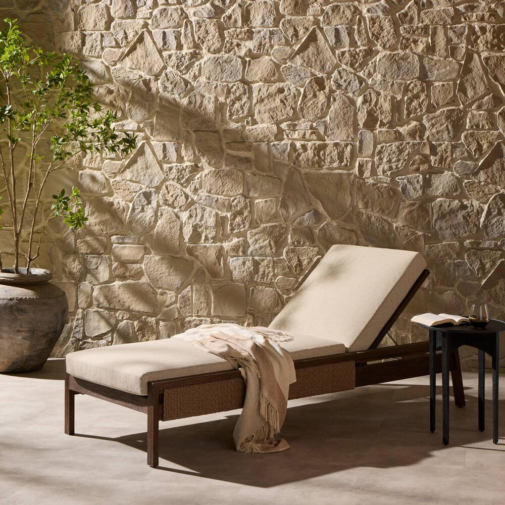 Four Hands Brio Outdoor Chaise Lounge in Ellor Beige and Stained Saddle Brown, , large