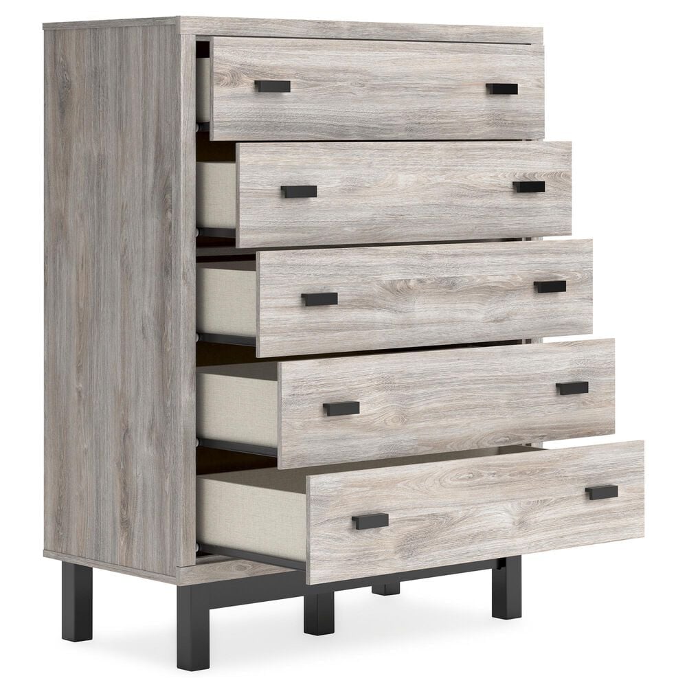 Ashley Vessalli 5-Drawer Chest in Light Gray and Matte Black, , large