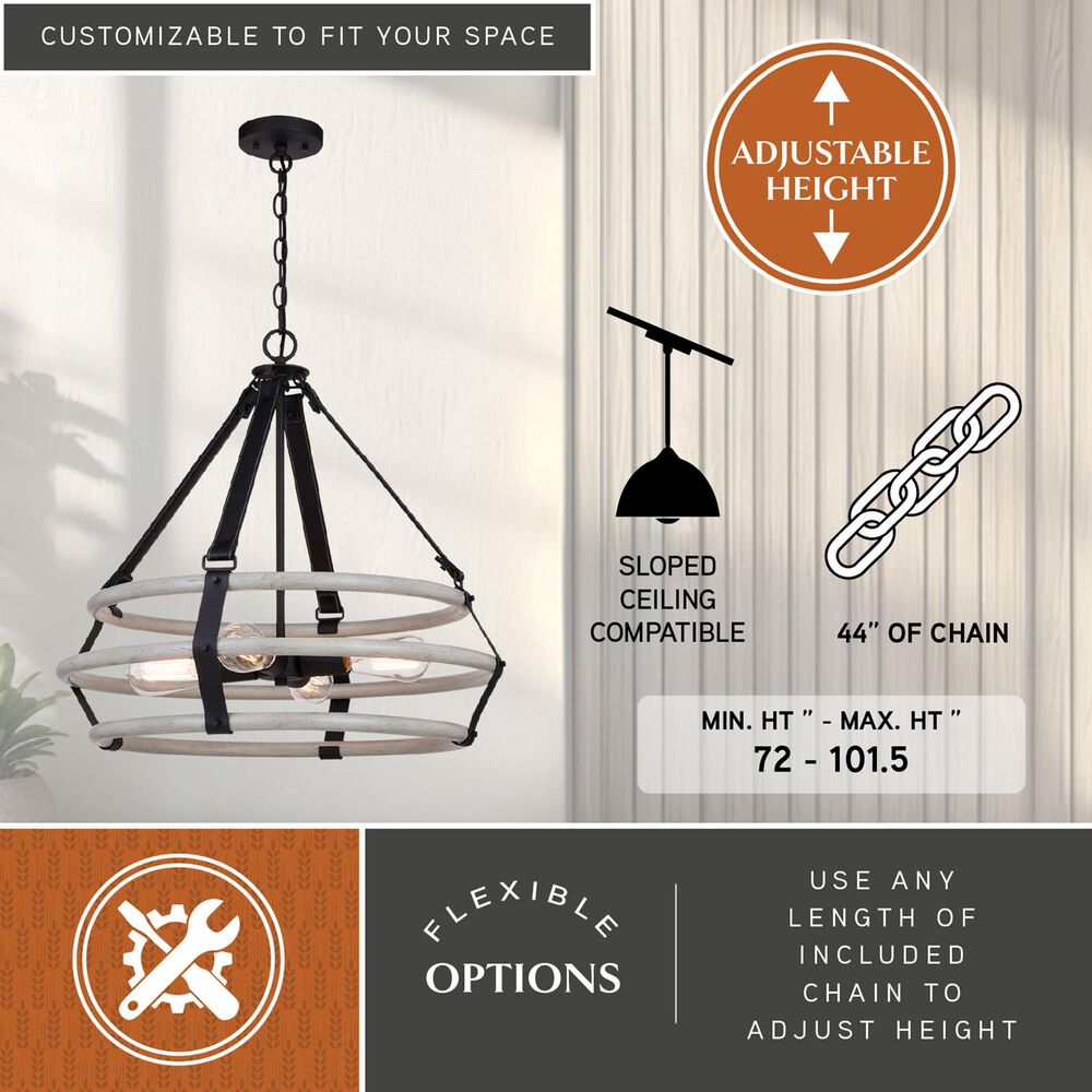 Vaxcel Taylor 4-Light Pendant in Textured Black and Ash Gray, , large