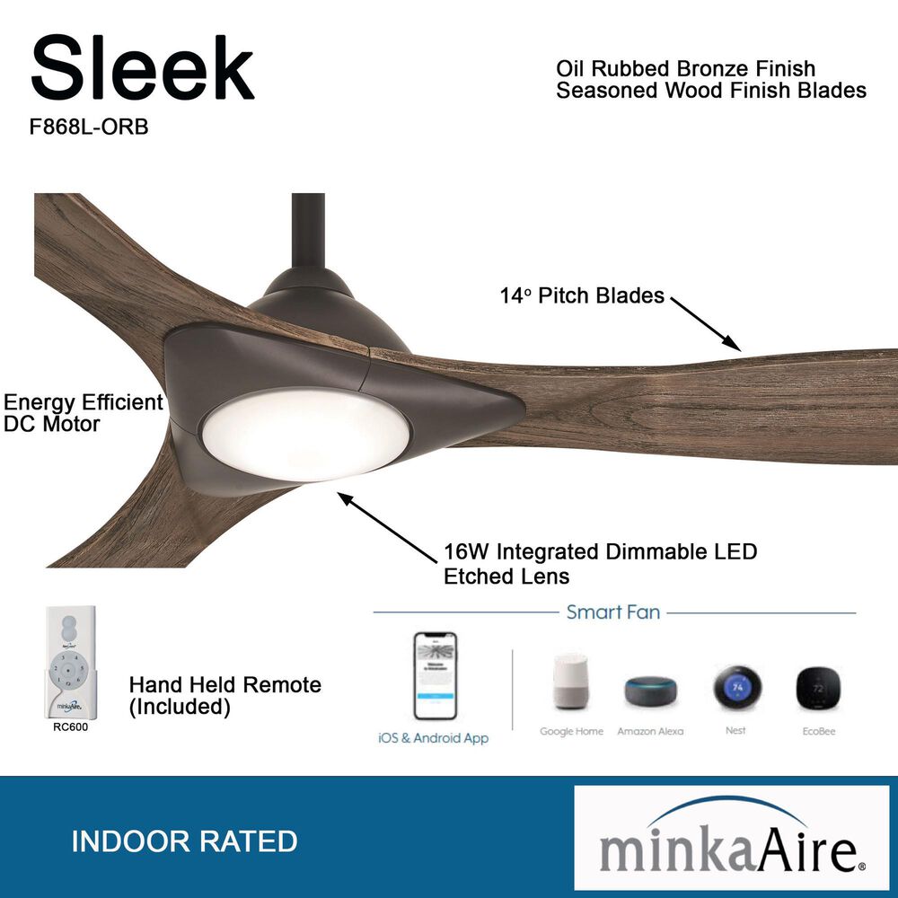 Minka-Aire Sleek 60" Smart Ceiling Fan with LED Light in Oil Rubbed Bronze, , large