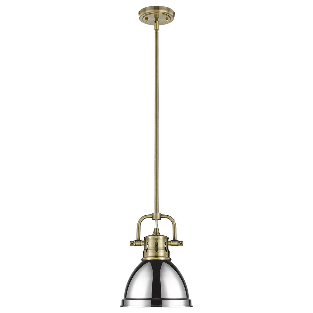 Golden Lighting Duncan Mini Pendant in Chrome with Rod in Aged Brass, , large
