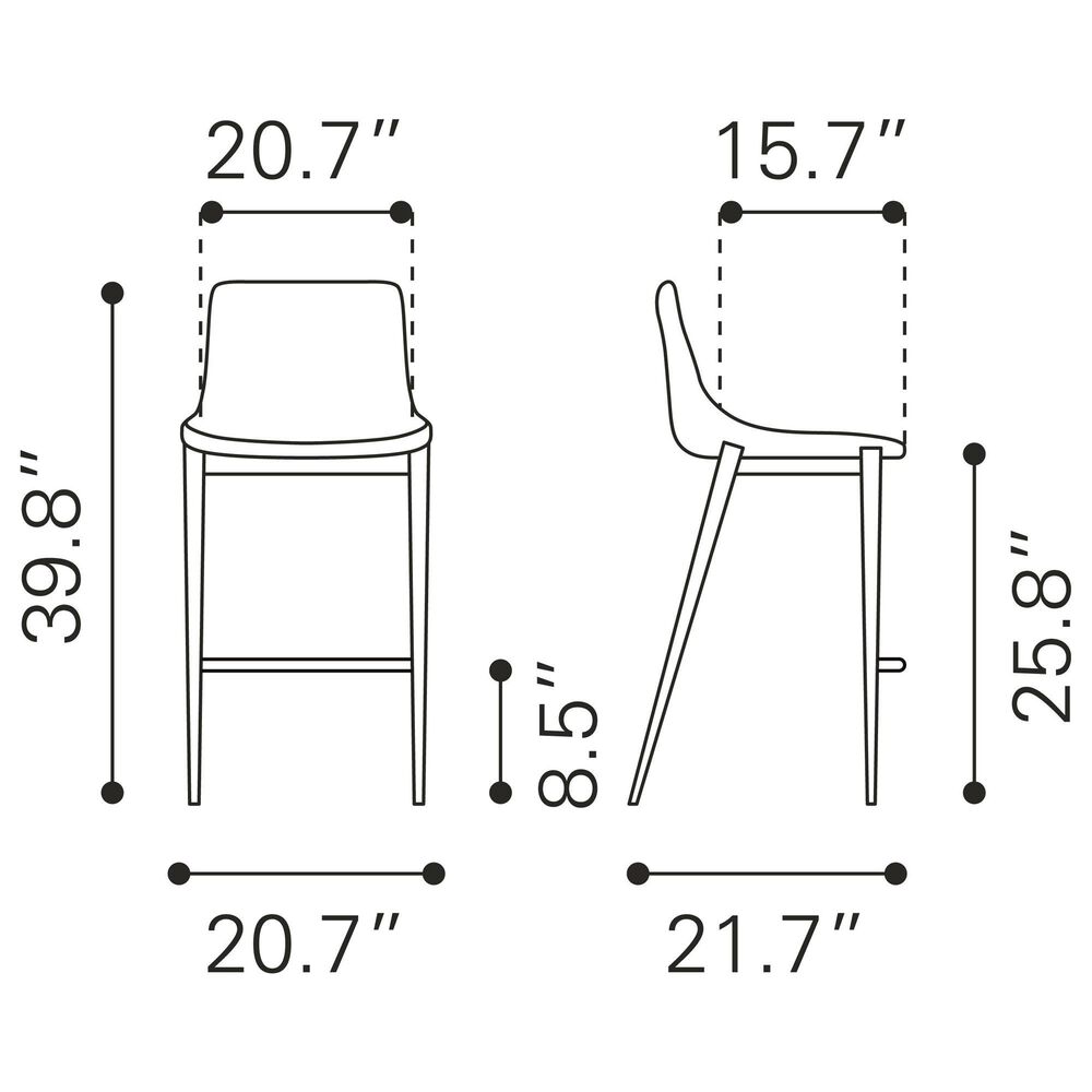 Zuo Modern Magnus Counter Stool in Gray and Silver &#40;Set of 2&#41;, , large